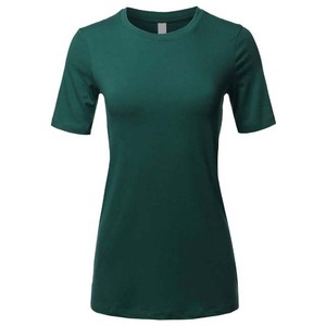 Camiseta de Manga Corta para Mujer, Cuello Redondo, Color Verde Sólido, Secado Rápido, Poliéster, Informal, Verano, Corte Regular - Product Image 1