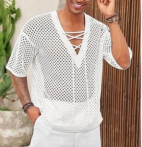 Man Transparent Sheer Mesh <b>Tee</b> Tops Quick Dry Blouse See Through Drop Shoulder Breathable <b>White</b> T-Shirts Summer Wear Mesh Shirts - Product Image 5