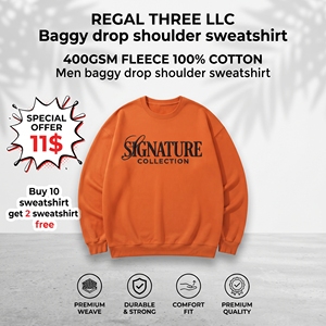 เสื้อสเวตเชิ้ตผู้ชายทรงโอเวอร์ไซส์ ไหล่ตก ผ้าฟลีซ 400GSM 100% คอตตอน คอกลม สวมหัว สไตล์แบ็กกี้ เสื้อกันหนาวแฟชั่นสตรีทแวร์ - Product Image 1