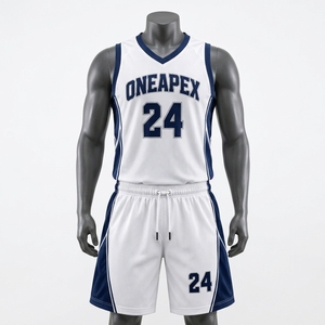 Ensemble d'uniformes de basketball blancs et bleu marine pour hommes, shorts personnalisés, tissu respirant, vêtements d'équipe, fabricant en gros - Product Image 2