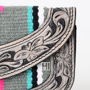 Portefeuille à trois volets en cuir de vachette western pour femme, avec rabat magnétique, poche zippée, porte-cartes multiples, pochette - Product Image 3