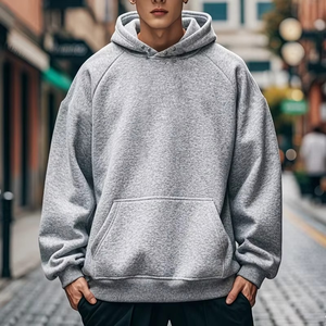 Men Fleece Solid Color Oversized Hooded <b>Pocket</b> Sweatshirt 220 GSM High Quality Custom Hoodie Pullover Sweatshirt Blank - Product Image 3