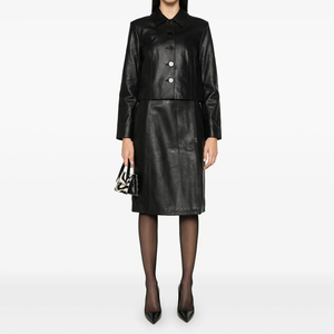 Minifalda de invierno de piel sintética PU para mujer, cintura alta, con cremallera, peplum, cinturón fruncido, cintura elástica ancha, ajuste ceñido, brillante, para fiesta - Product Image 3