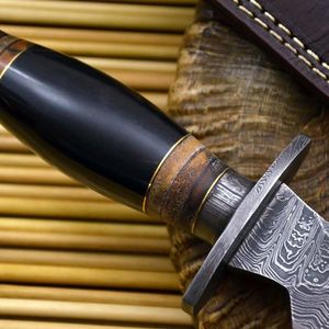 Couteau de chasse en acier Damas fait main avec manche en cuir, outil utilitaire OEM pour le camping, la survie et le bushcraft en extérieur - Product Image 4