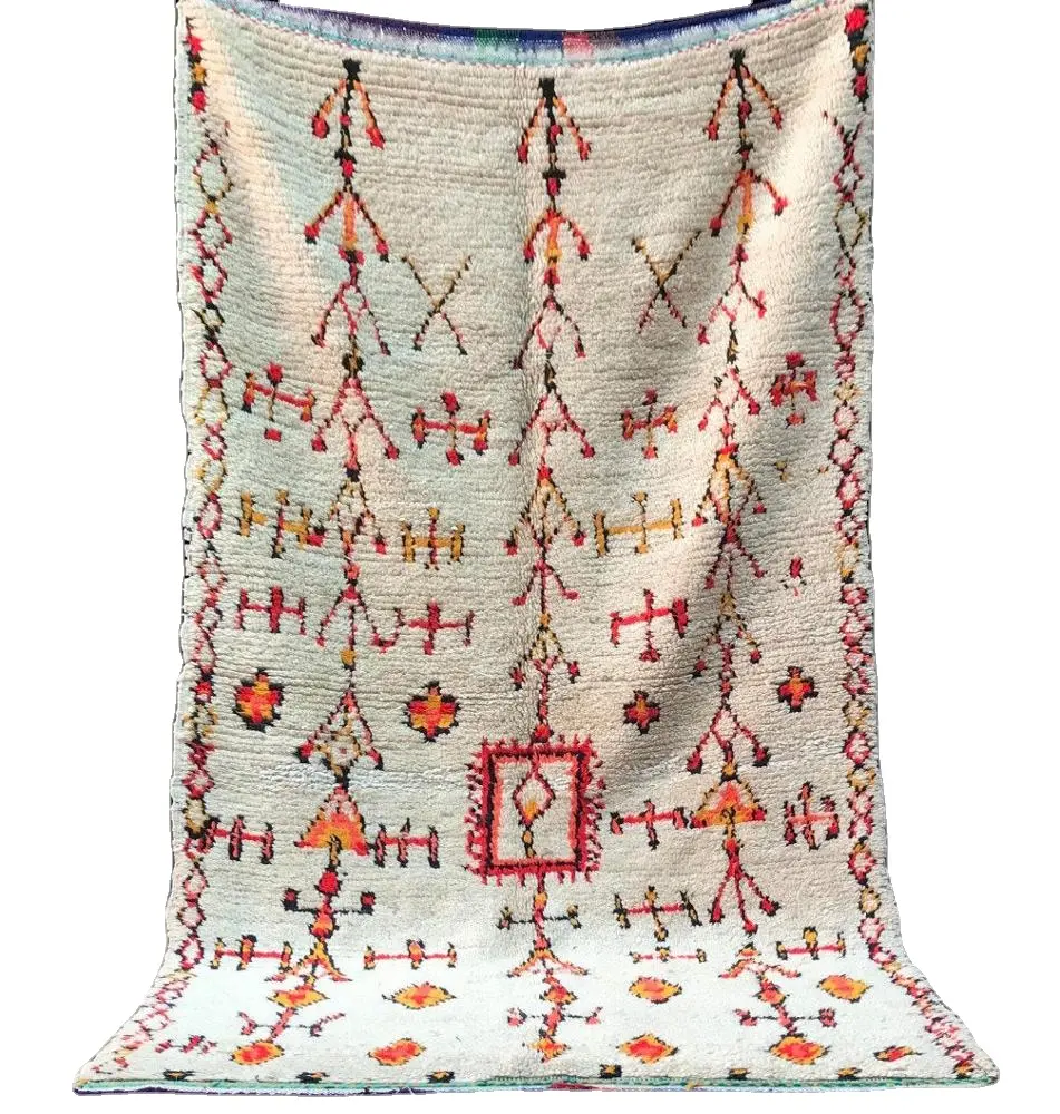 Alfombra tradicional multicolor Rectangular, hecha a mano, auténtica, marroquí, Beni Ourain, Azilal