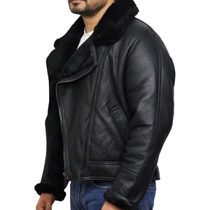 Wholesale Men B3 Shearling Bomber <b>Jacket</b> Genuine Sheepskin Leather Autumn Warm Aviator <b>Pilot</b> Flight Coat OEM ODM Stand Front - Product Image 2