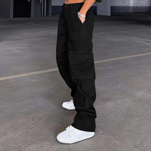 Nuevos Modelos de Pantalones Cargo de Algodón para Mujer, Estilo Urbano, Holgados, con Bolsillos Grandes Tridimensionales, Diseño de Pierna Recta Delgada y Transpirable - Product Image 3