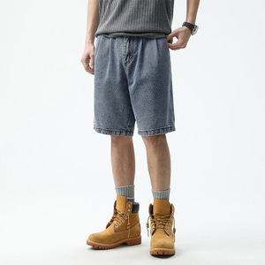 Shorts en jean décontractés pour homme, taille mi-haute, coupe droite, respirants et légers, 100% coton extensible, bleu - Product Image 5