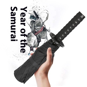 Creative New Three-Fold Black Sword <b>Umbrella</b> Stock Handle Sunny <b>Umbrella</b> Advertising Semi-<b>Automatic</b> Folding - Product Image 1