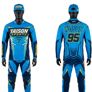 Jersey de Motocross para Hombre, 200 GSM, Tela de Poliéster Premium, Estilo Panel Verde, Negro y Azul, Ligero, Transpirable, con Logotipo Personalizado - Product Image 2
