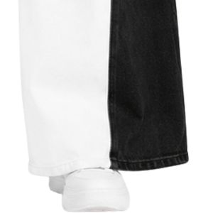Jean large blanc et noir pour femme, taille haute, en denim bicolore, style décontracté streetwear, pantalon tendance coupe baggy - Product Image 5