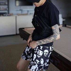 Pantalones Cortos de Mezclilla Estampados para Hombre, Diseño de Calavera, Cintura con Cordón, para Invierno y Verano, Transpirables, Estilo Deportivo, Diseño Multicolor - Product Image 3