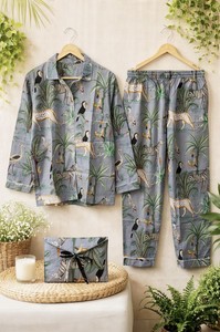 Ensemble de pyjama en coton imprimé à la main : Vêtements de nuit indiens, vêtements de détente d'été, style automne pour femmes - Product Image 4