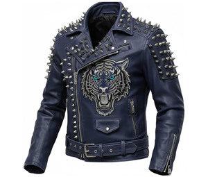 <b>Punk</b> Rock Leather Studded Motorcycle <b>Jacket</b> Battle <b>Jacket</b> Men CowHide Leather <b>jacket</b> Breathable EcoFriendly Casual <b>jacket</b> 4 Men - Product Image 1