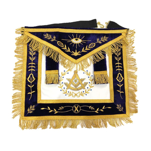 Custom Embroidered Masonic <b>Apron</b> Gold Fringe Blue Velvet <b>White</b> Center Symbolic Design Classical Style Garment Badge - Product Image 1