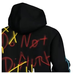 เสื้อฮู้ดสีดำสำหรับผู้ชาย พิมพ์ลาย "Do Not Disturb" ด้วยมือสีแดงด้านหลัง สวมใส่สบายๆ ในฤดูใบไม้ร่วง ทรงปกติ ผ้าถัก - Product Image 6