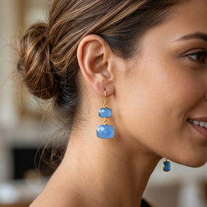 Pendientes de joyería de moda de lujo, Pendientes chapados en oro de Calcedonia azul, pendientes colgantes de moda para mujer - Product Image 1