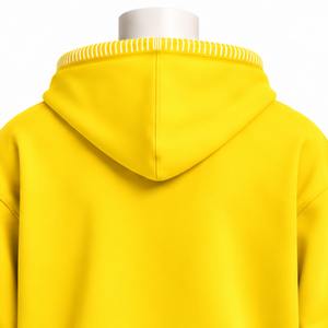 Yellow Stitched Border Distressed Pullover <b>Hoodie</b> Oversized Sweatshirt Contrast <b>Stitch</b> Kangaroo Pocket Casual Streetwear Apparel - Product Image 4