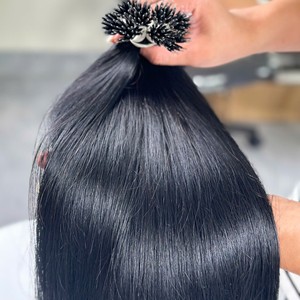 Extensiones de Cabello Liso con Punta I-Tip, Negro Natural, Doble Trama, Cabello Humano Virgen Vietnamita, Adhesión de Queratina Pre-Adherida, Venta al por Mayor - Product Image 1