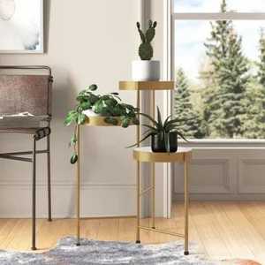 Support à fleurs moderne minimaliste en métal avec design circulaire pour plantes d'intérieur, décoration de la maison, finition dorée - Product Image 2