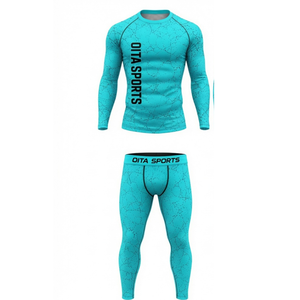 Ensemble de vêtements de sport pour homme, manches longues et leggings, performance active turquoise, compression, fitness, entraînement, gym, sportswear, athlétique - Product Image 1