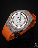 Montre mécanique automatique Iced, cadran couleur or rose, lunette en cristal, bracelet en caoutchouc orange 20 mm, pierres précieuses, analogique, luxe, acier inoxydable
