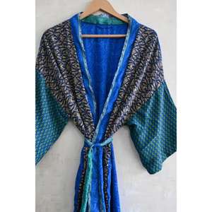 ชุดกิโมโนผ้าไหมเย็บต่อแบบแฮนด์เมด ระบายอากาศได้ดี ไซส์พลัส ดีไซน์หรูหราสไตล์โบโฮ ชุดนอนยาวสำหรับผู้หญิง - Product Image 3