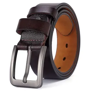 Whoseal Men's Black Brown Double Side Reversible Rotated Buckle Genuine Leather Men Dress Belt