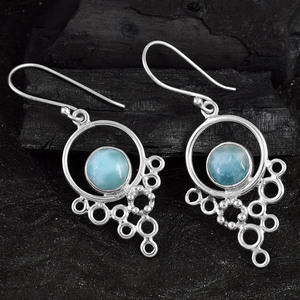 New Geometric <b>Fine</b> <b>Earrings</b> S925 Sterling Silver Natural Larimar Bezel Setting Bohemia Style Women's Everyday Wear <b>Fine</b> Jewelry - Product Image 3