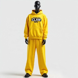 Wholesale Heavyweight Cotton Blank Baggy <b>Zip</b> up Hoodies Sweatsuits Unisex Sets Logo Custom Streetwear 500 Gsm Tracksuit - Product Image 3