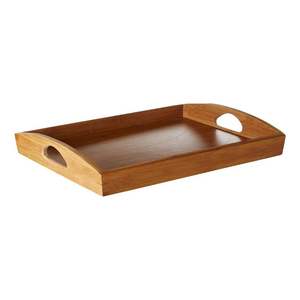 Plateau de service rectangulaire en bois de bambou naturel avec poignées, idéal pour le petit-déjeuner, le thé, le café, le vin, les fêtes et les événements – Vente en gros, personnalisable avec logo, prix abordable - Product Image 1