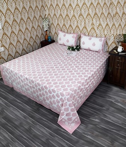 Best Selling Hand Block Print Cotton Flat Bedsheet Boho Floral Indian Bedding Queen <b>King</b> <b>Size</b> for Wholesale Price - Product Image 1