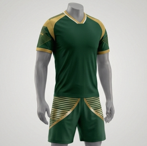 Conjunto de Camiseta de Fútbol Verde con Cuello en V para Hombre, Manga Corta, Poliéster, Cintura Elástica, Absorbe la Humedad, Ajuste Atlético, para Todas las Temporadas - Product Image 1