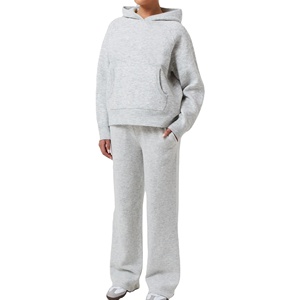 Sudadera con capucha de gran tamaño para mujer 2025, conjunto de chándal de manga larga, chándal de lana transpirable de invierno de algodón 100%, más informal sólido - Product Image 1