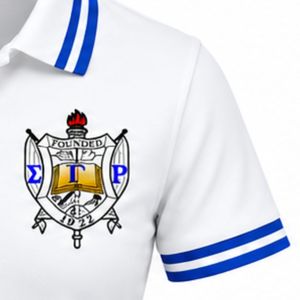Polo Sigma Gamma Rho blanc pour femme, à manches courtes, col classique, avec lettres grecques, vêtement de sororité, haut décontracté de golf brodé - Product Image 5
