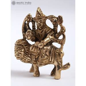 Escultura Tradicional Hecha a Mano de la Diosa Durga en Latón de 2.5 Pulgadas con Ocho Brazos para Decoración del Hogar, Regalos y Templos, Hecha en India - Product Image 2