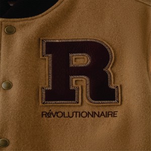Chaqueta Varsity para Hombre, Cuero PU, Letra R Bordada en la Parte Delantera, Color Marrón, Estilo Preppy Otoñal, Corte Regular - Product Image 5