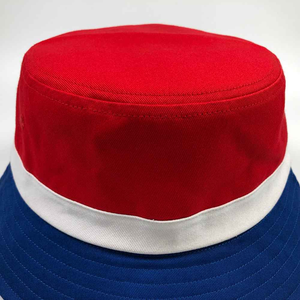 Custom Logo Bucket Hat <b>Red</b> White Blue Color Block Design Unisex Casual Wear - Product Image 4