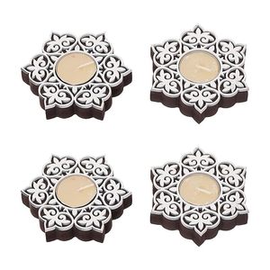 Decorative Wooden Candle Holder Floral Printed Candle <b>Stand</b> Square <b>Tea</b> Light Holder for Home Christmas Decor - Product Image 2