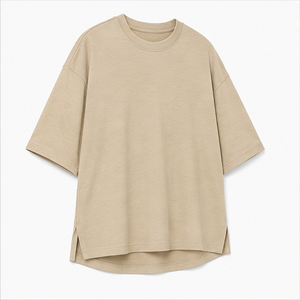 Custom Sand Beige Slub Cotton Tapered <b>Mens</b> Oversized Short Sleeve Crew Neck T-Shirt MTS-OVR-0022 - Product Image 5