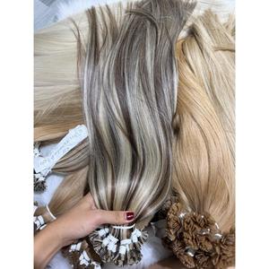 Extensions de cheveux vietnamiens vierges à pointe plate Micro-bond, lisses comme des baguettes, avec mèches piano brun blond pré-colorées, vente en gros - Product Image 1