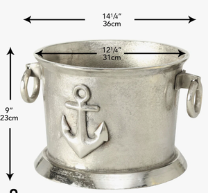 Seau à boissons rustique en métal moulé, finition argent brossé, avec ancre, base sur pieds et poignées pivotantes, servant également de refroidisseur à vin et de seau à glace - Product Image 3