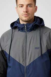 Ensemble de survêtement unisexe gris marine à blocs de couleur avec capuche, fermeture éclair sur le devant, manches longues, style sportif décontracté, respirant et léger pour l'automne - Product Image 4