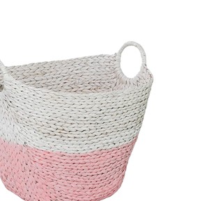 Premium Quality Pink and <b>White</b> Water Hyacinth <b>Basket</b> Woven Storage Organizer Eco Friendly <b>Laundry</b> Hamper with Handles - Product Image 4