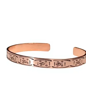 Bracelet de thérapie manchette ouverte en cuivre pur estampé phases de lune, fait main, gaufré, bijoux de mode de luxe - Product Image 3