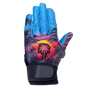 Tropical Print Full Finger Baseball Batting Gloves Non-Slip Leather Palm Protection for Pitcher Right-Handed <b>Hook</b> Loop Closure - Product Image 2