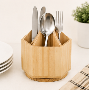 Porte-ustensiles vintage pour comptoir de cuisine, organisateur de couverts en bois écologique avec séparateurs amovibles et 8 compartiments - Product Image 6
