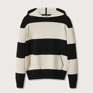 Sweat à capuche OEM pour homme, noir et blanc rayé, couleurs contrastées, mélange de coton doux, long, décontracté, grande taille, sweats personnalisés pour hommes - Product Image 3