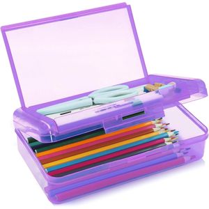 1 Confezione Astuccio Rigido Traslucido a Doppio Strato in Plastica, Elegante Porta Penne e Matite con Chiusura a Scatto, Borsa Contenitore per la Scuola - Product Image 1