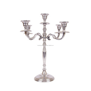 เชิงเทียนเงิน 5 แขน รุ่นพรีเมียม – ฐานวางแบบกาล่าเคลือบเงา - Product Image 3